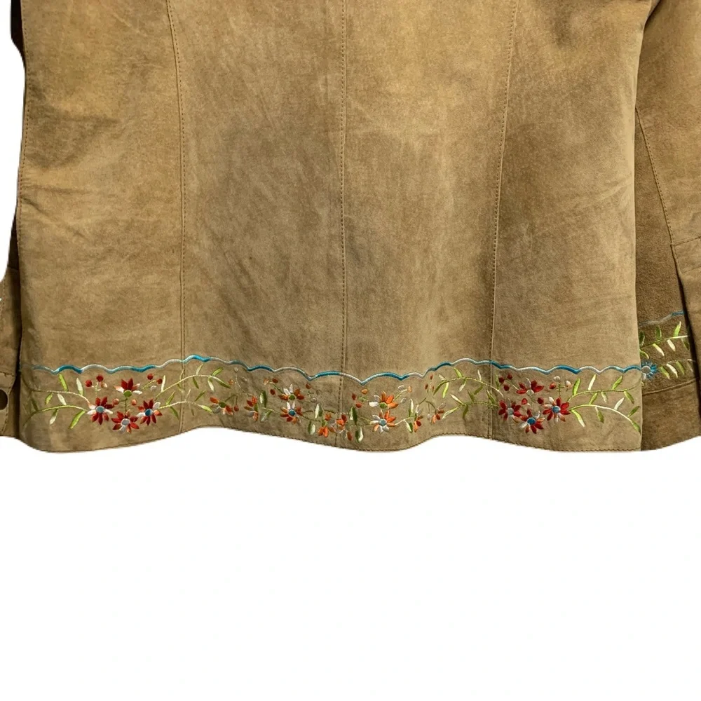 Vintage Avanti New York Small Tan Suede Leather Floral Bird Embroidered Jacket - Picture 6 of 15
